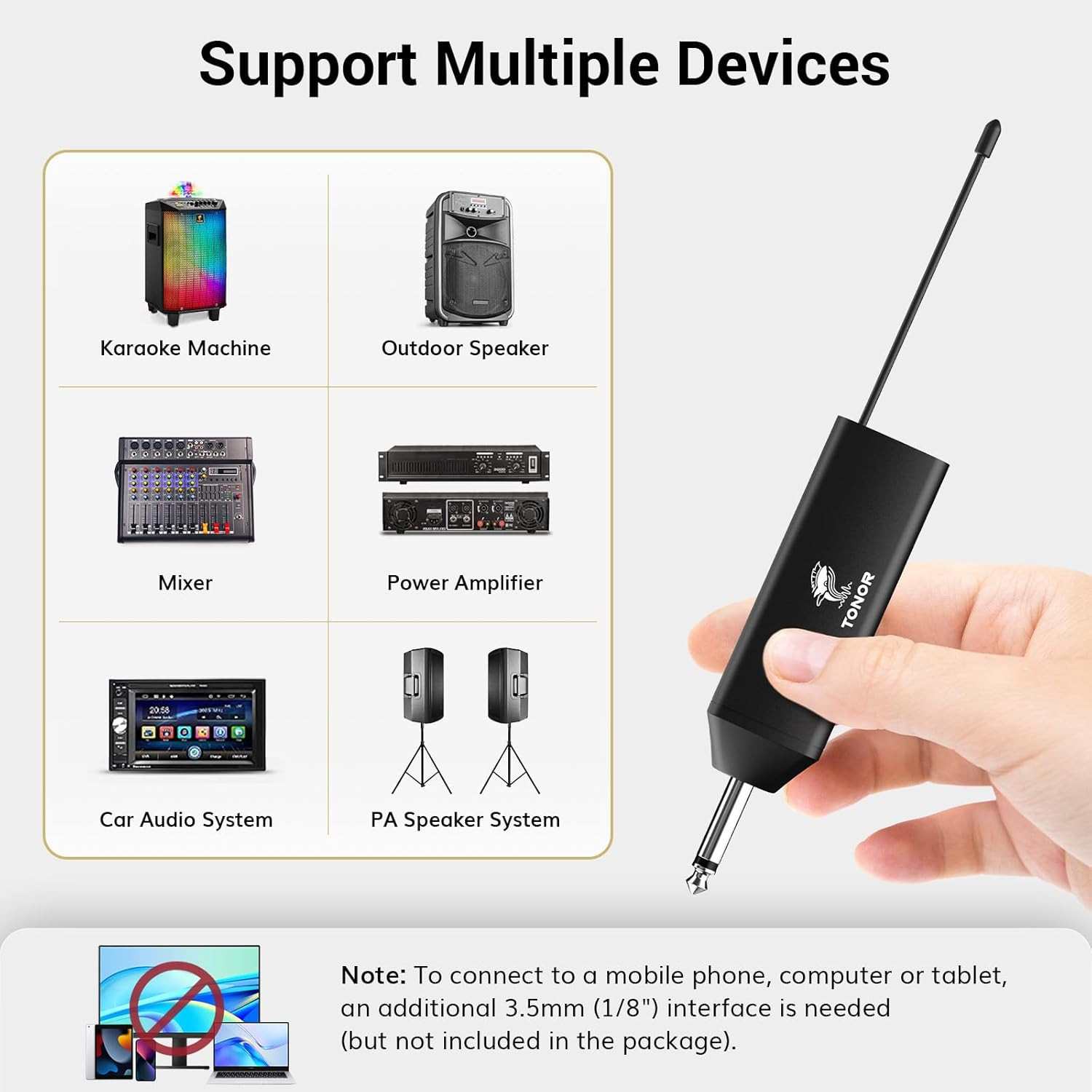 TONOR UHF Wireless Microphone System with Headset Lavalier Lapel Mic, Bodypack T