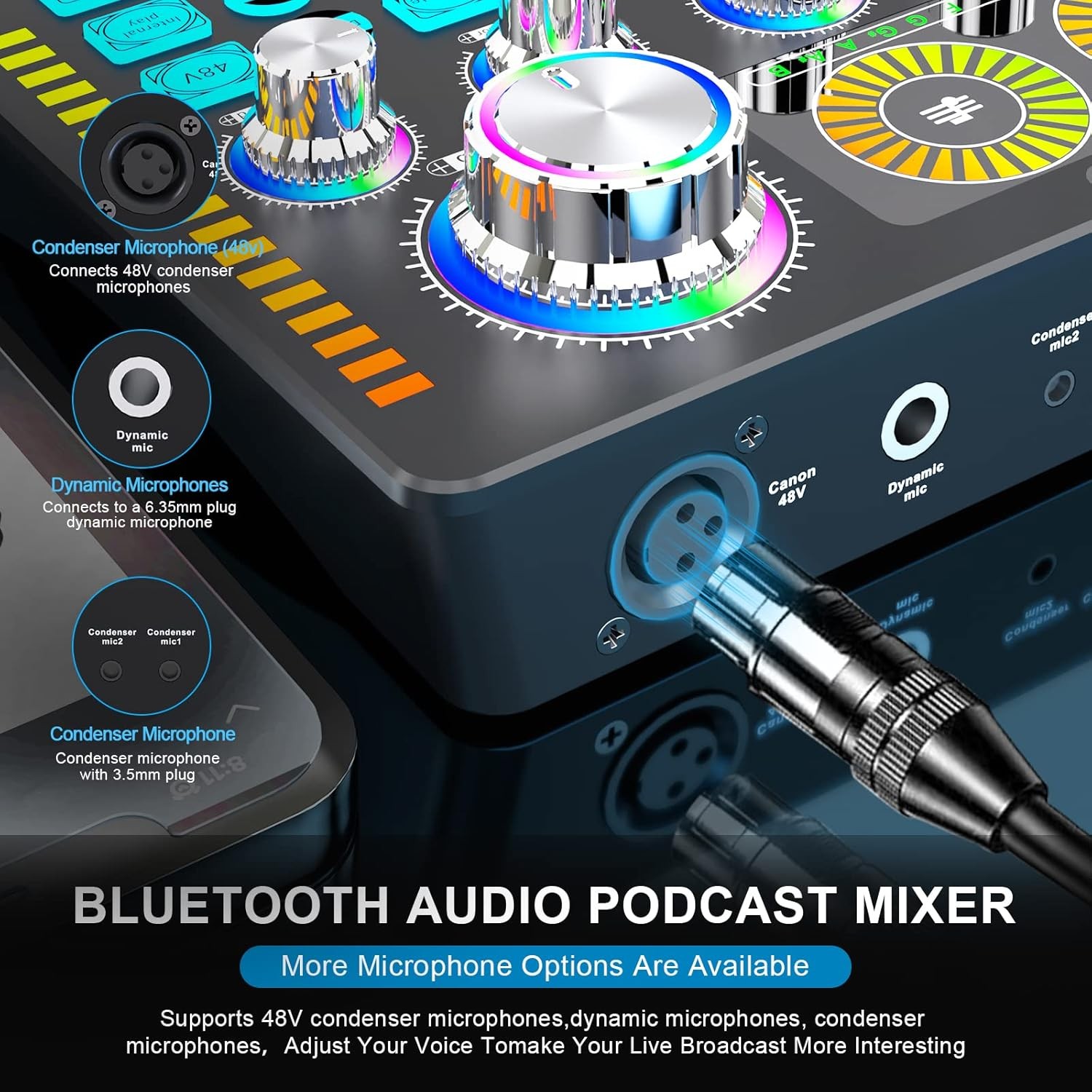 Studio Recording Kit Podcast Equipment Bundle Music Mixer with 2 Microphones Kit