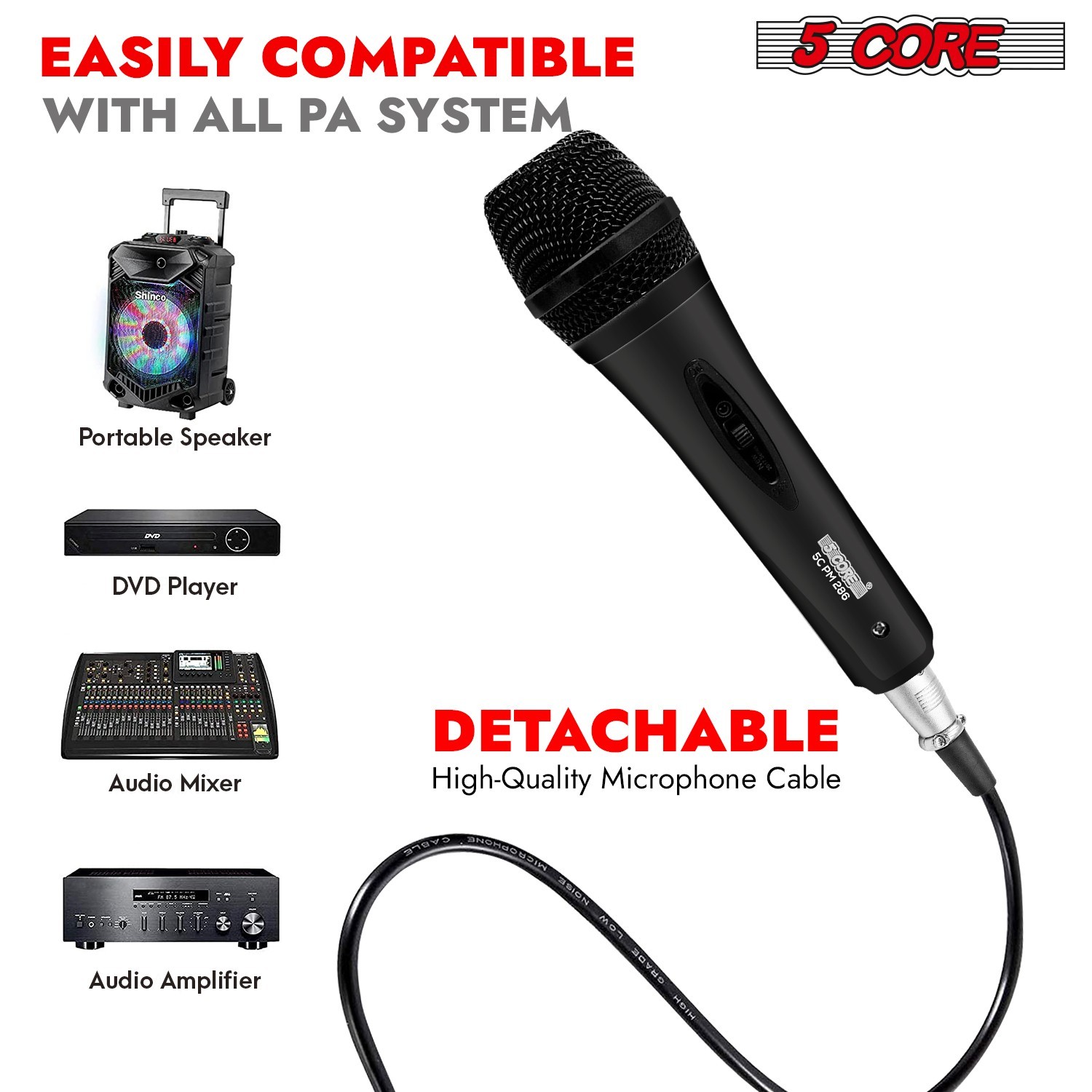 5Core Microphone Dynamic Microfono XLR Audio Cardioid Mic Vocal Karaoke Singing