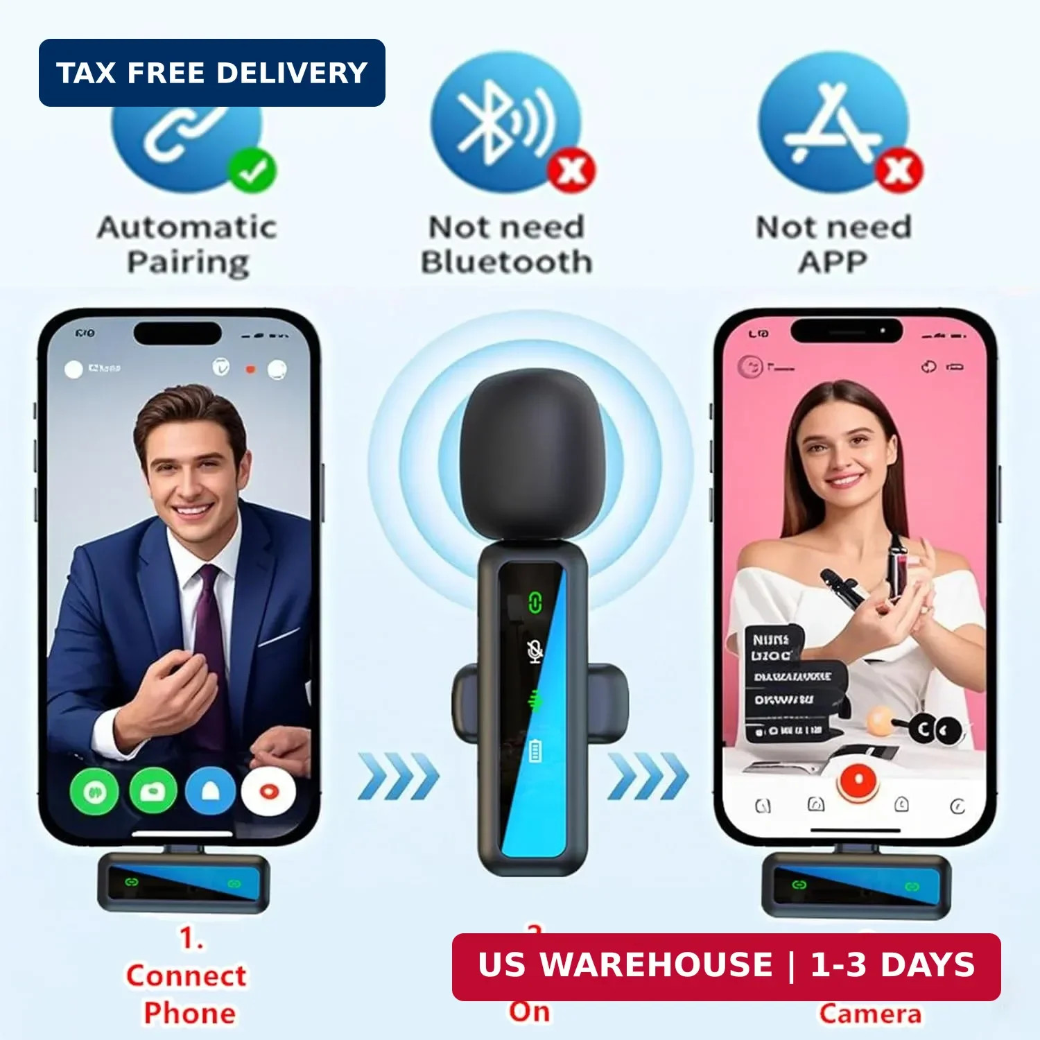 Wireless Lavalier Microphone for iPhone – iPad, Android Phone Computer, Mini Mic