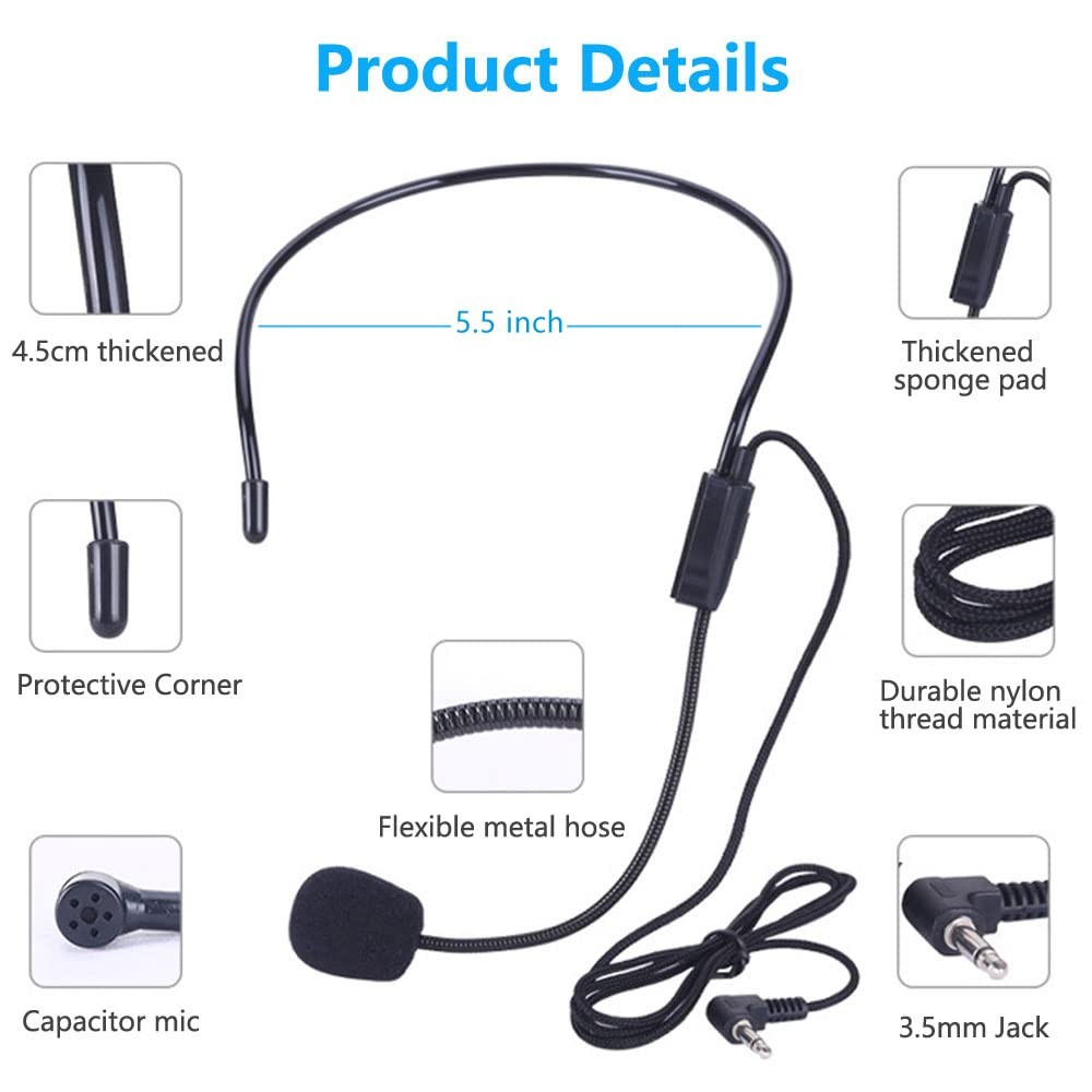 2Pcs Microphone Headset Mic, Flexible Wired Boom for Voice Amplifier, 3.5mm C…