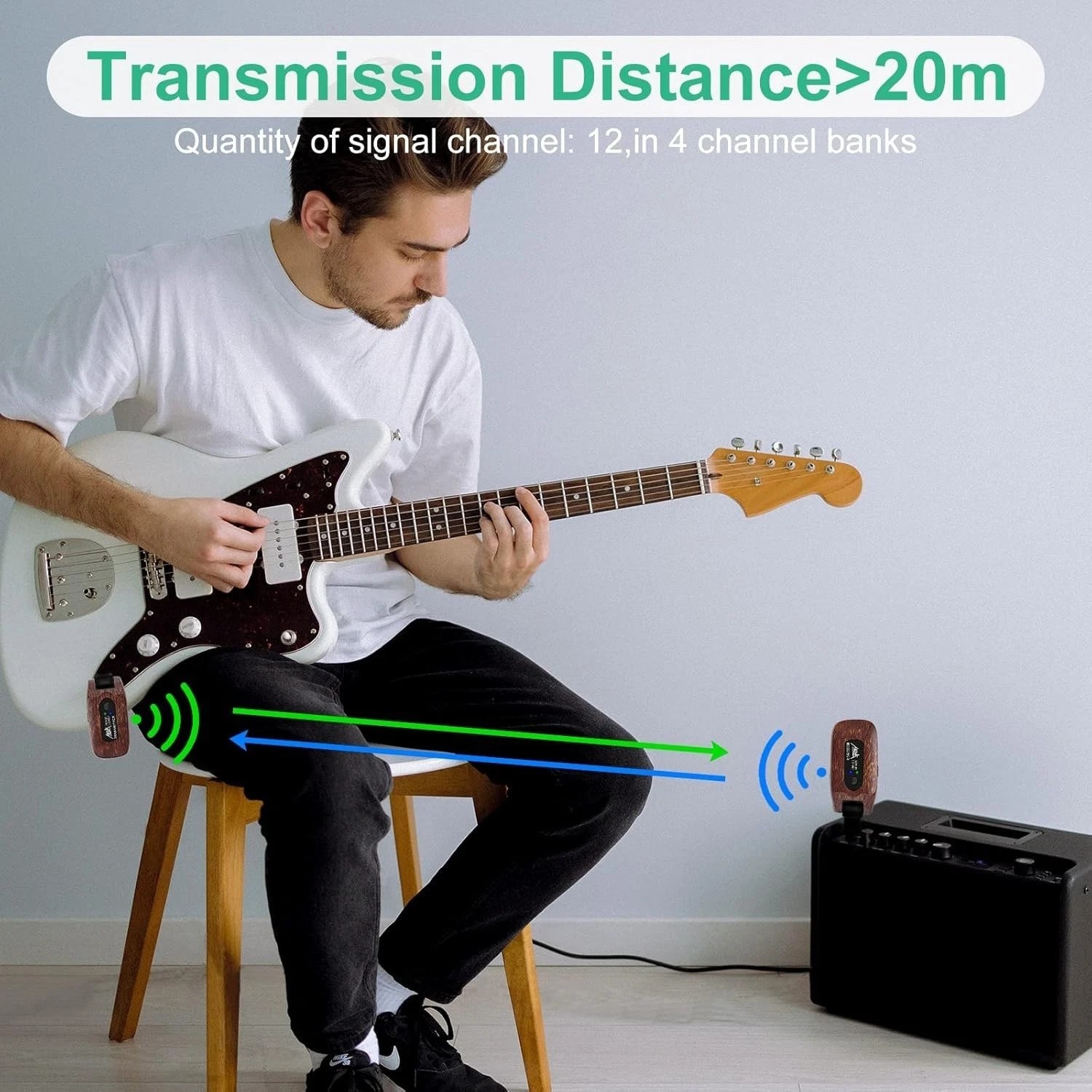 Rechargeable Wireless Guitar System – Supports Multiple Devices, 10+ Hours Play