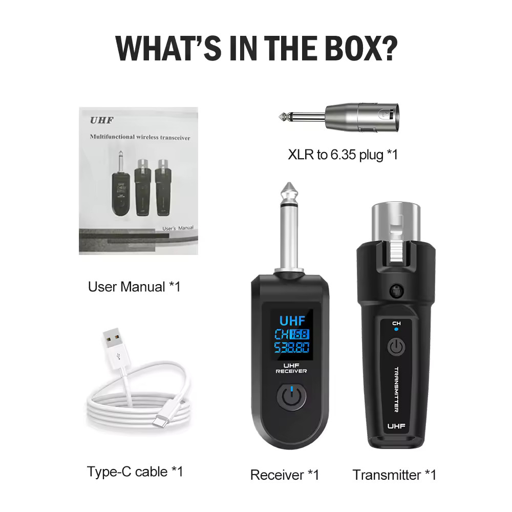 Wireless Microphone System UHF XLR Transmitter Receiver Adapter