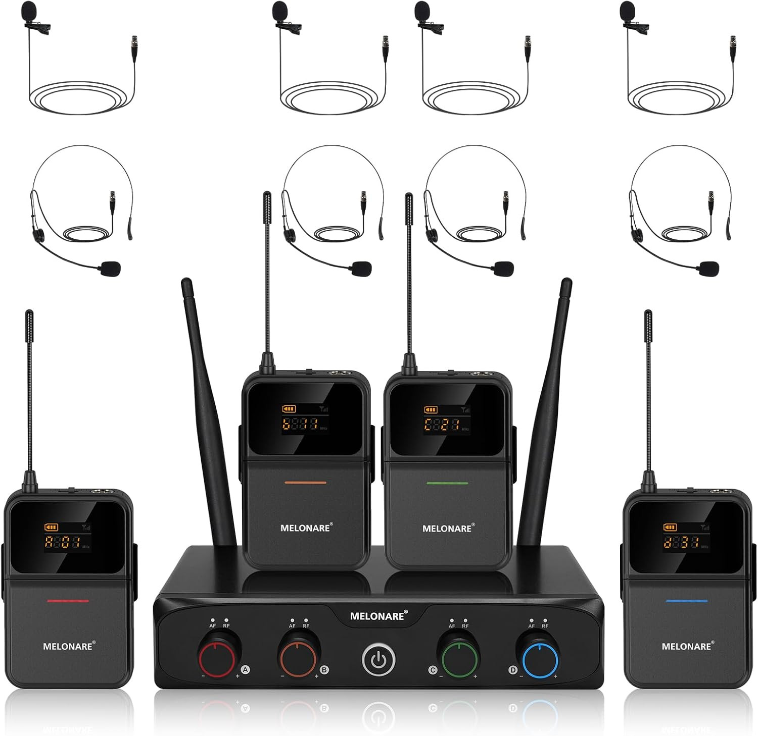 MELONARE 4-Channel Wireless Microphone System,Uhf Compact Cordless Mic Set W/ 4X