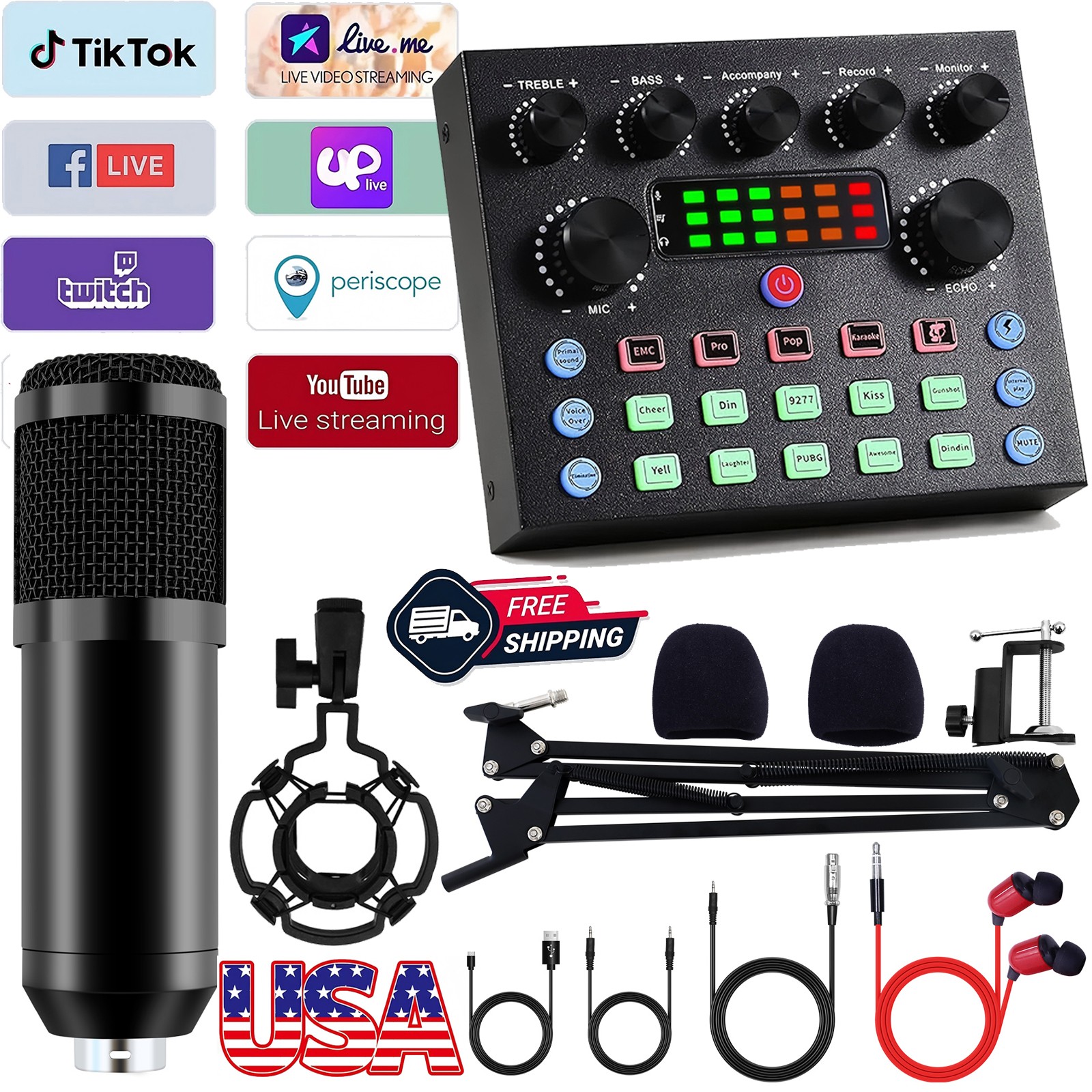 Home Studio Recording Kit Voice Changer Condenser Mic for PC Game Music Podcast