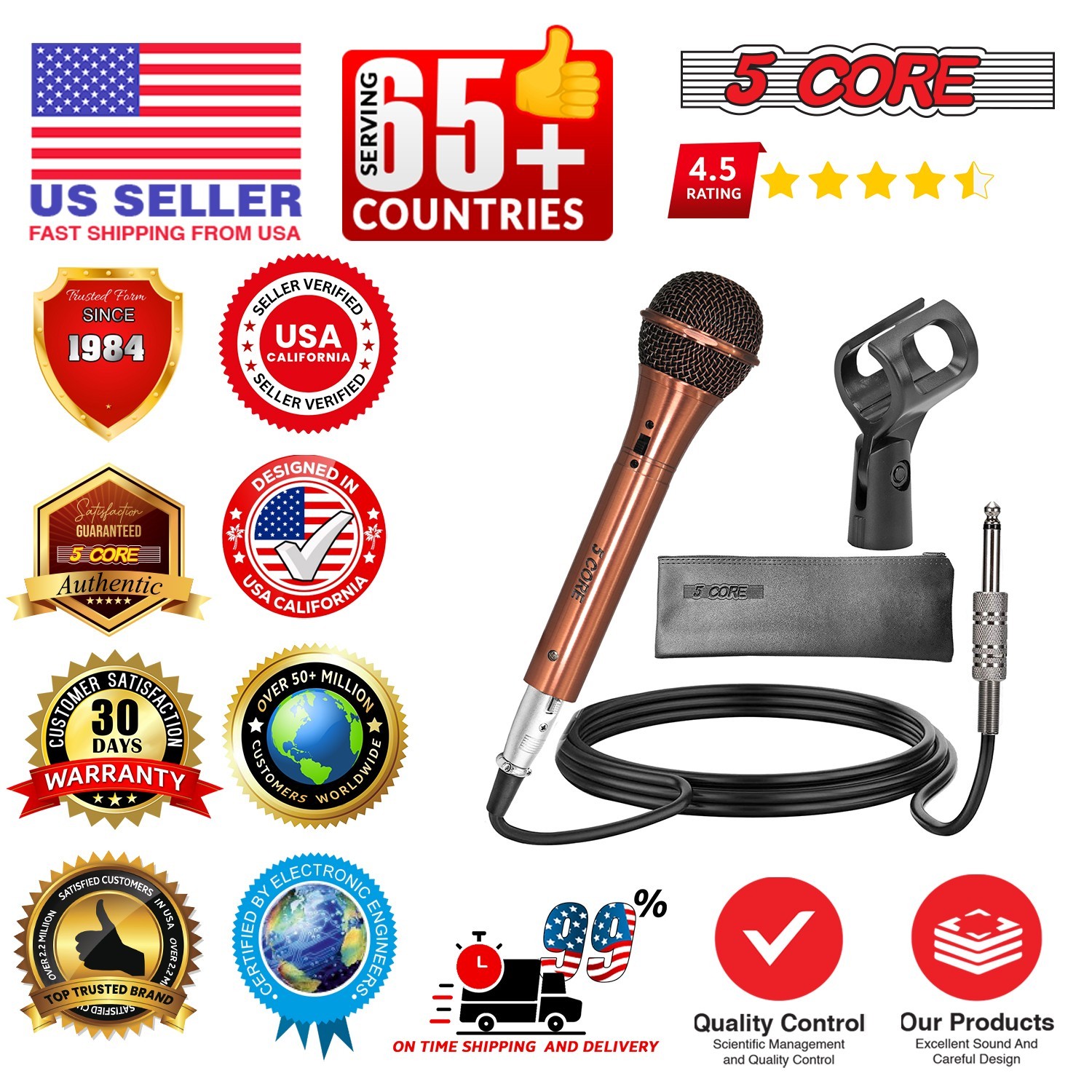 5Core Microphone Pro Dynamic Metal Mic XLR Audio Cardiod Vocal Karaoke Singing