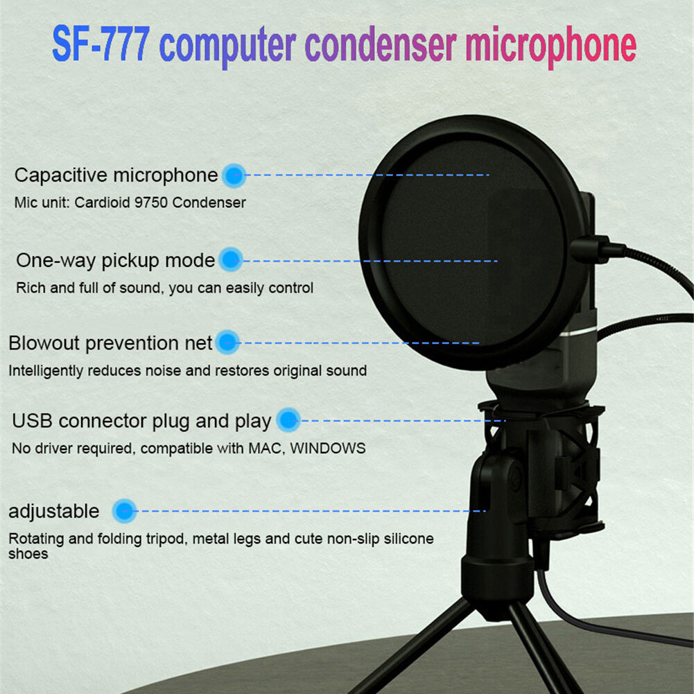 USB Computer Mini Condenser Microphone Stand Recording Mic For PC Desktop Laptop