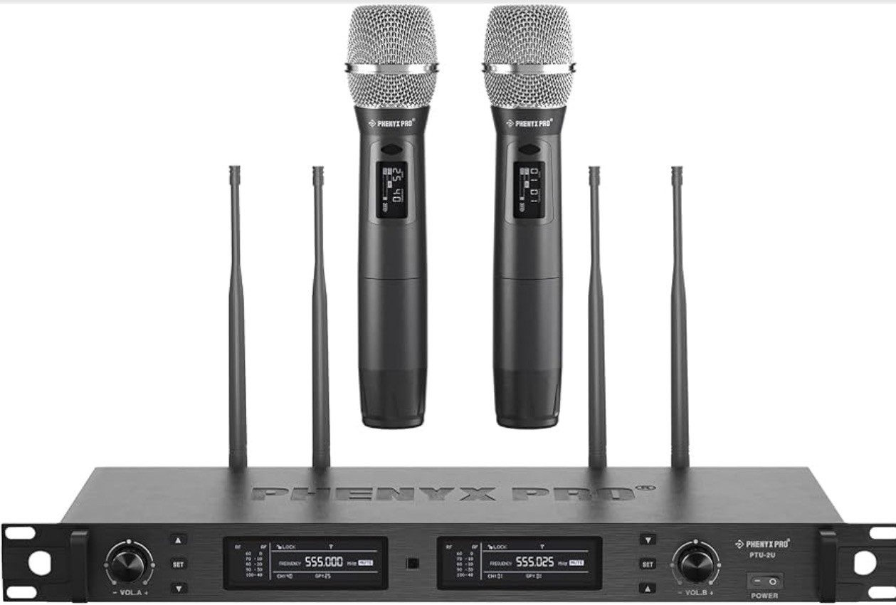 Phenyx Pro PTU-2U-2H Dual UHF Wireless Microphone System True Diversity 2 Mics