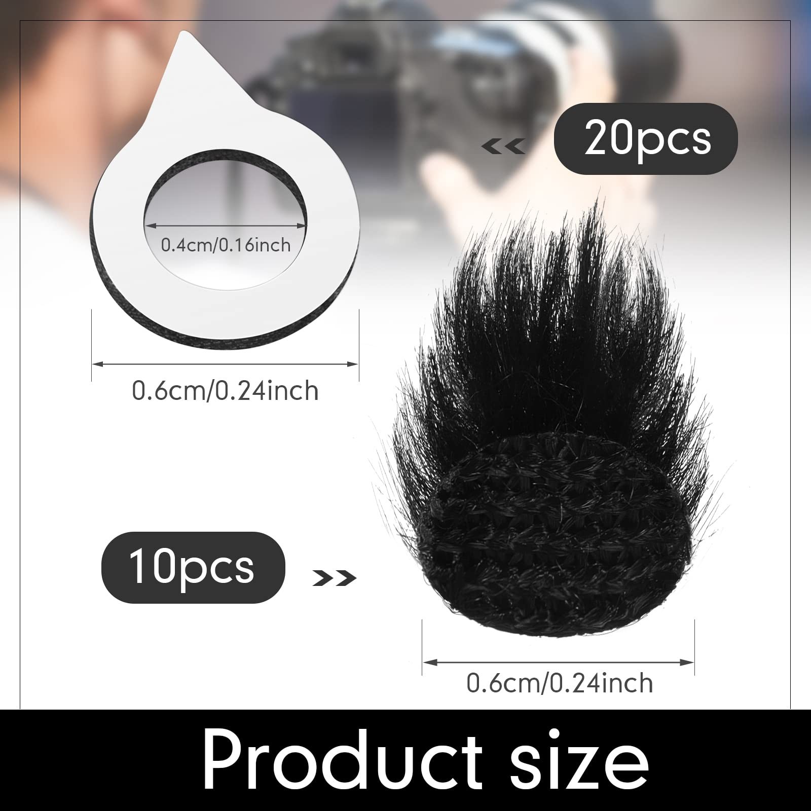 Nezyo 10 Pcs Camera Mic Windscreen Wind Muff Built in 0.24 x inch, Black