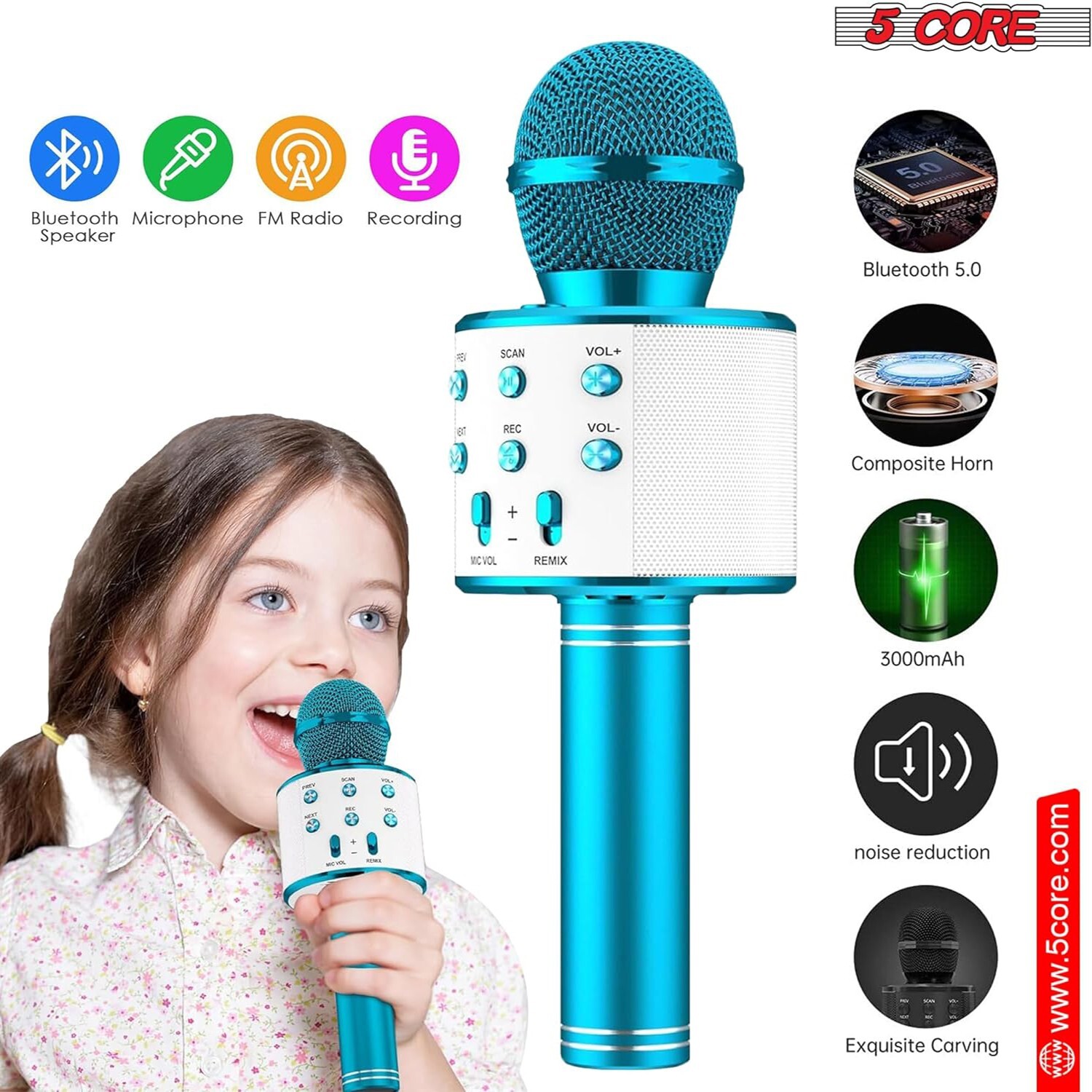 5Core Wireless Karaoke Microphone Bluetooth Mic Portable Handheld Microfonos