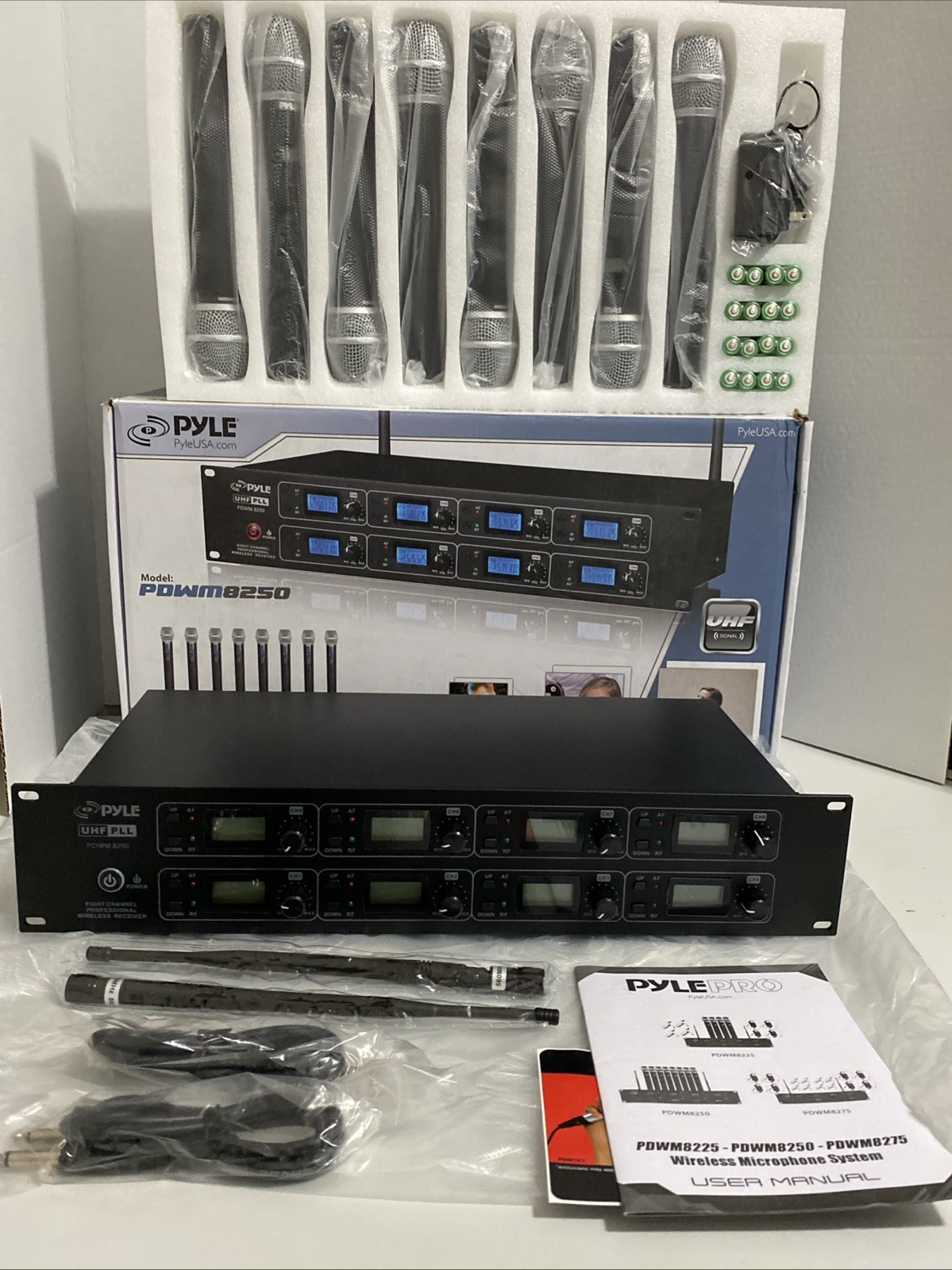 Open Box Pyle Professional 8 Channel UHF Wireless Microphone System PDWM8250