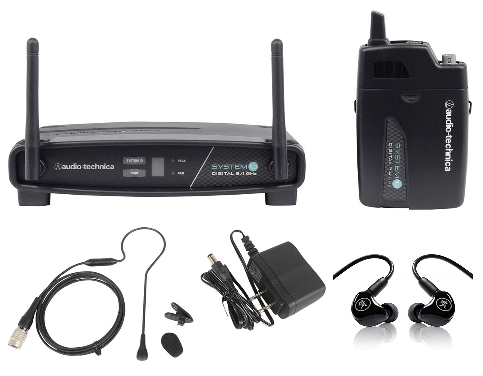 Audio Technica ATW-1101/H92 System 10 Wireless Headset Mic+Pair Mackie Monitors