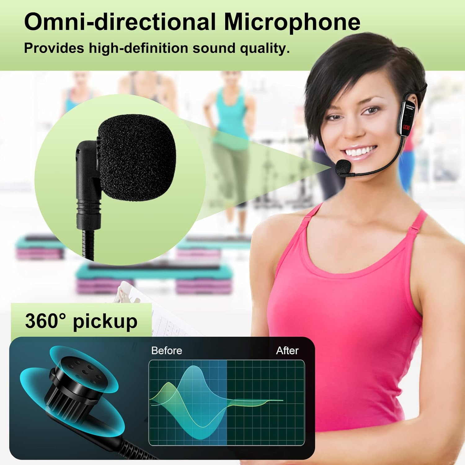 Wireless UHF Headset Mic System LED Display Voice Amplifier Teaching Fitness