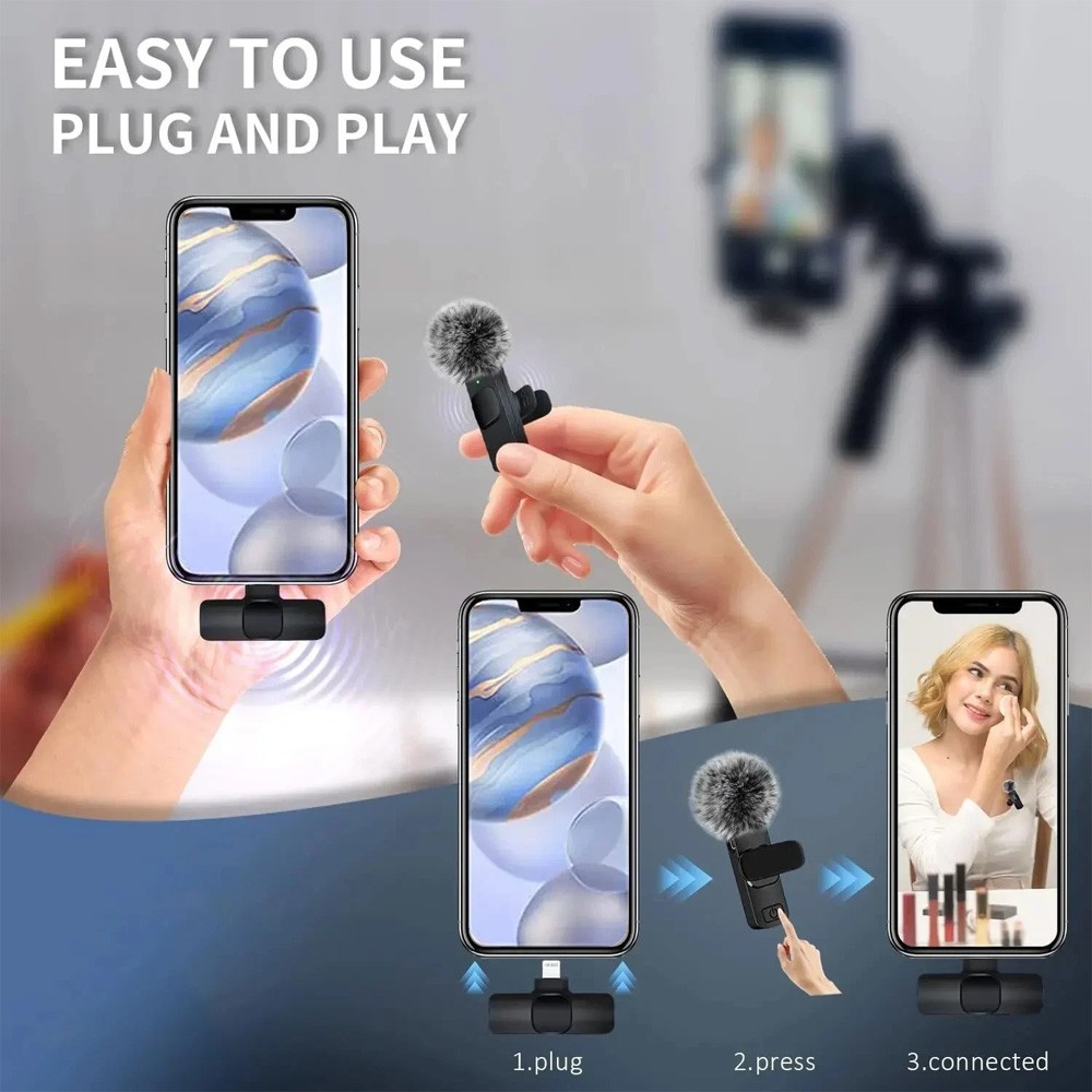 Wireless Microphone Mini Mic for iPhone/Android Phone, LED Display Lavalier Mic
