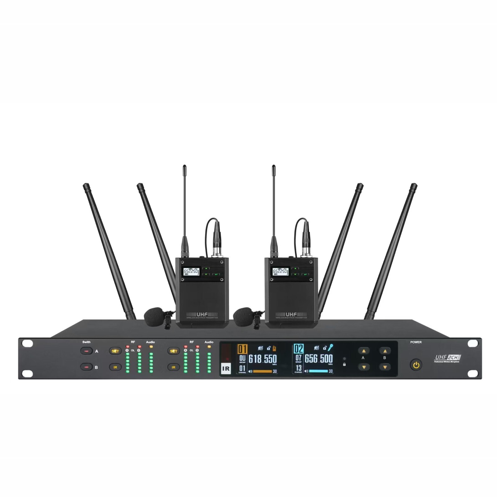 UHF True Diversity Wireless Lavalier Microphone with Built-in Spectrum Analyzer