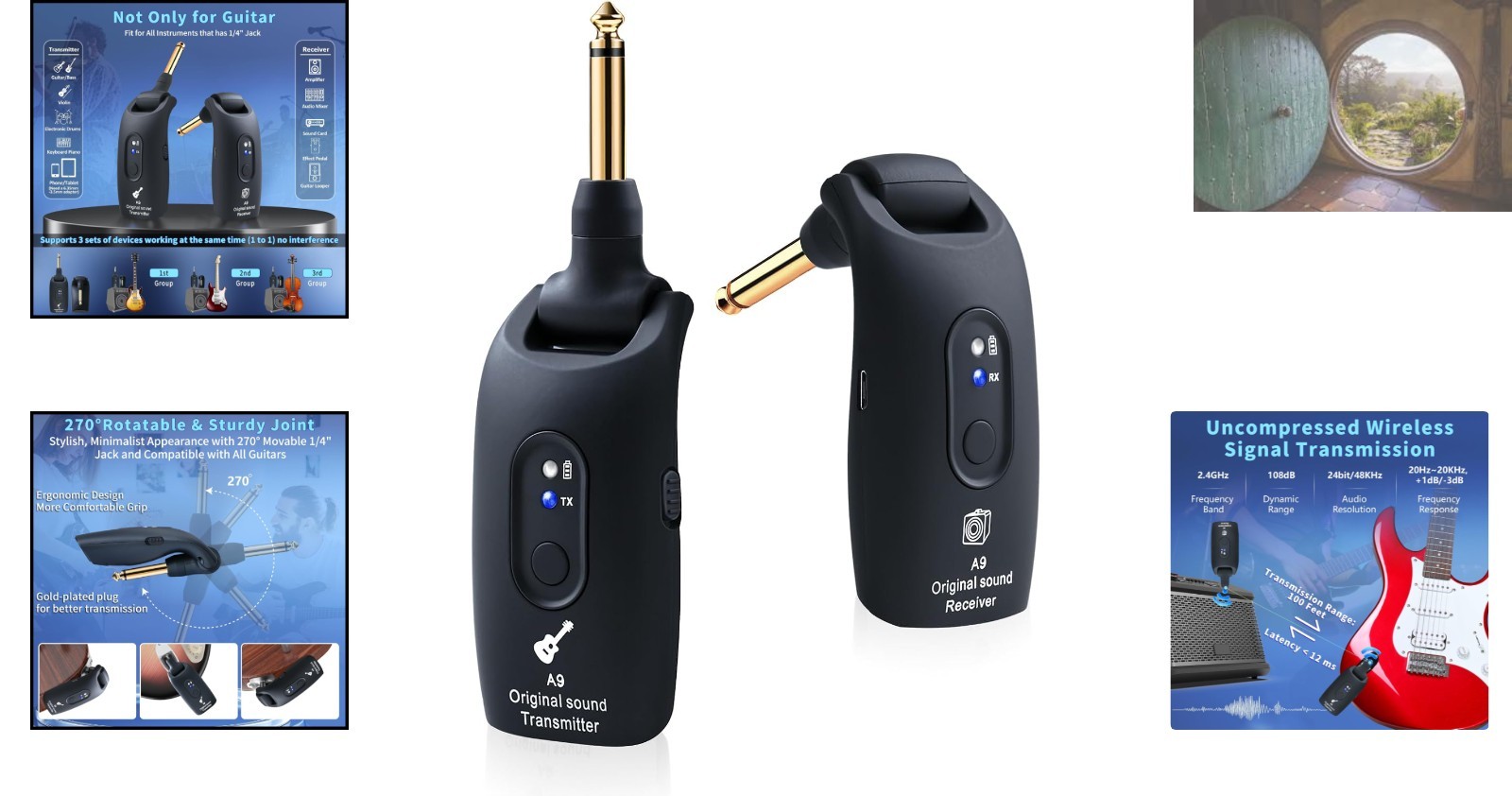 270° Rotatable Wireless Guitar Transmitter & Receiver for Perfect Positioning