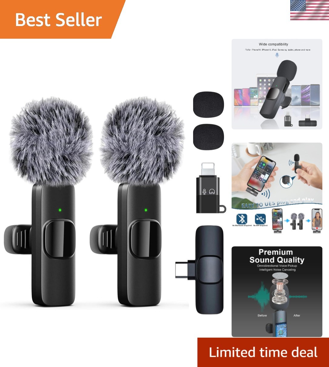 Omnidirectional Wireless Mini Microphones for Podcasts & YouTube Vlogs – 2 Pack