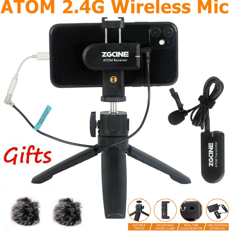 ZGCINE ATOM 2.4G Wireless Lavalier Microphone with Tripod For Phone Video Vlog