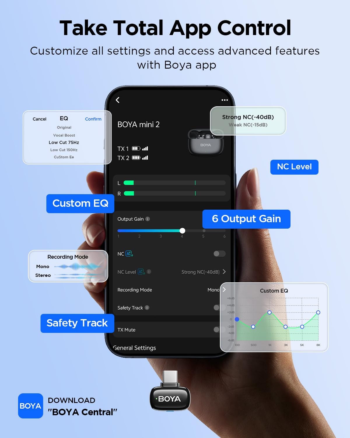 BOYA Mini 2 Wireless Lavalier Microphone with AI Noise Cancellation, App Cont…