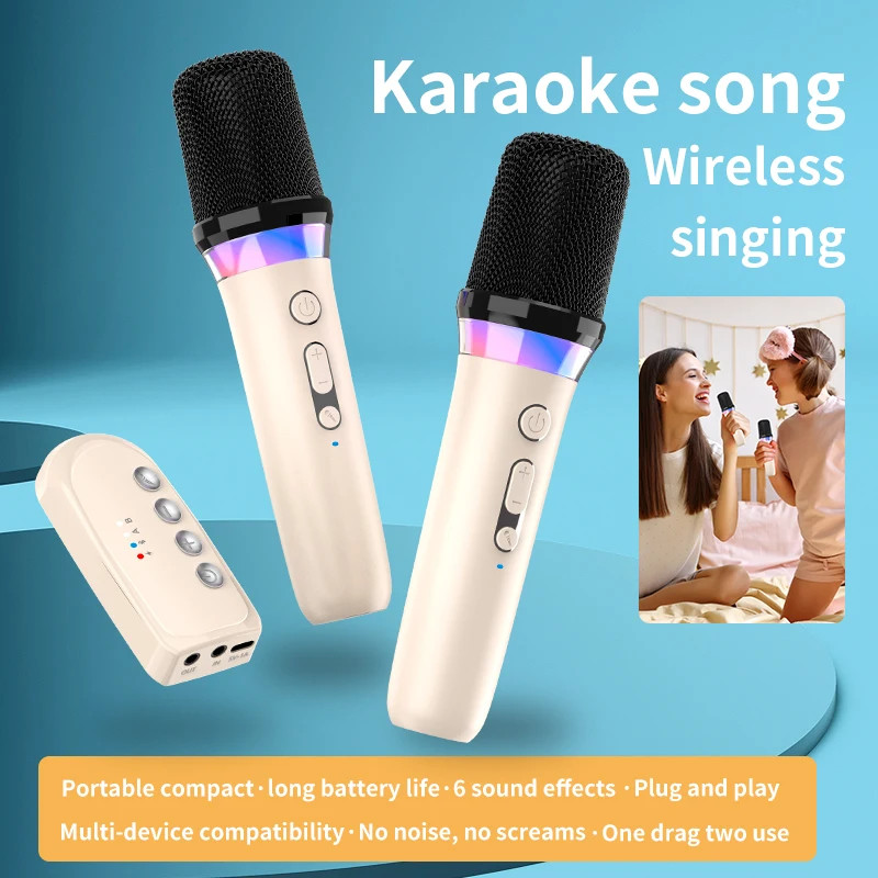 Bluetooth Wireless Moving-Coil Microphone Karaoke Companion RGB Light KTV DSP M