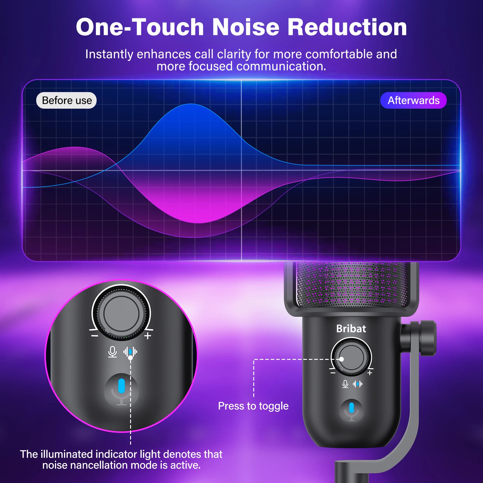 USB Condenser Microphone with Pop Filter Volume Control Headphone Jack RGB Light