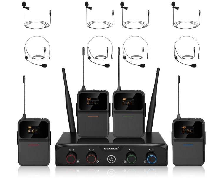 Sistema inalámbrico UHF de 4 canales con 4 micrófonos, largo alcance, ideal pres