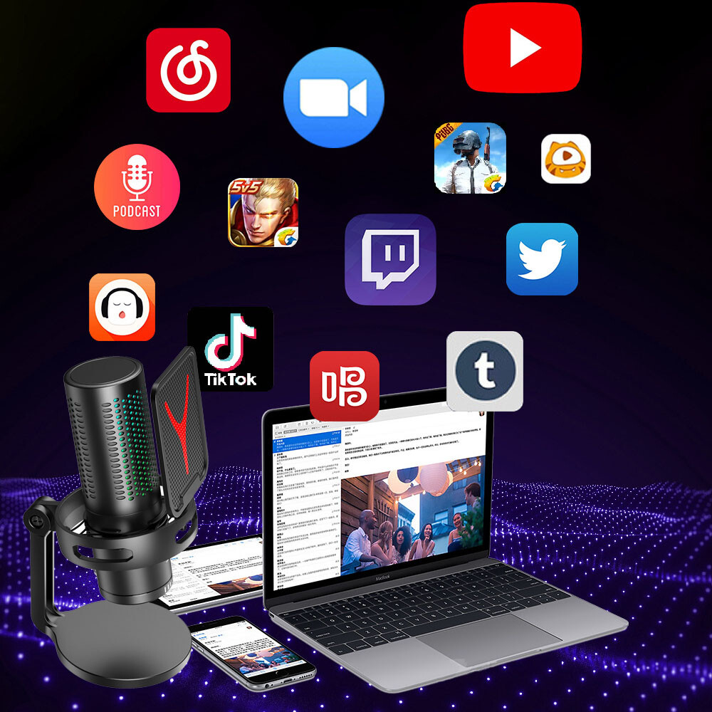 Dynamic Gaming Microphone Condenser PC PS4 PS5 Phone Anti-Vibration Mount USB-C