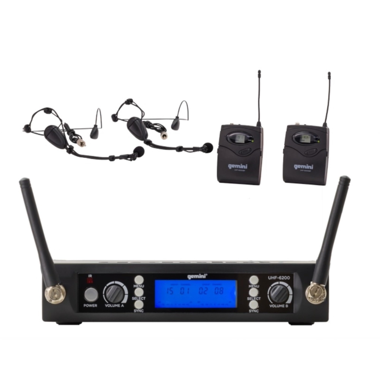 Gemini UHF Dual Headset & Lavalier Wireless Mic System (UHF-6200HL)