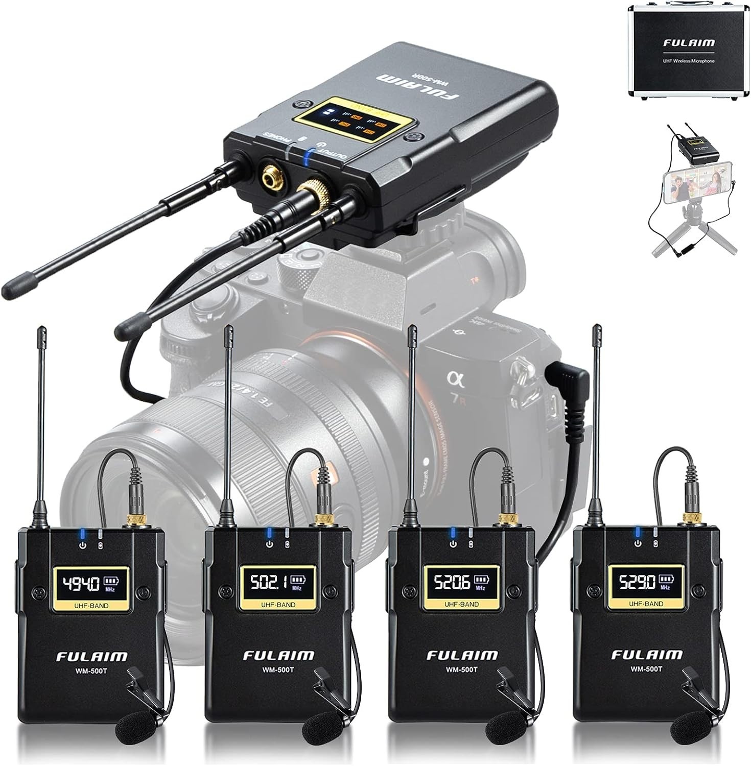 FULAIM WM500 UHF Wireless Lavalier Microphone System, 16-Channel Lavalier Lapel