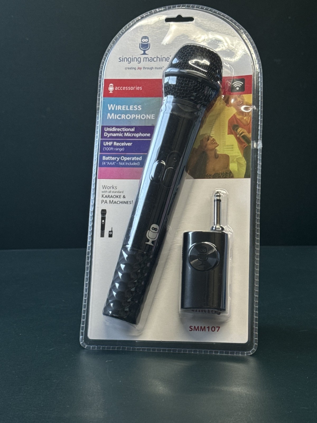 Singing Machine Wireless Microphone SMM107 UHF Karaoke Mic for PA Systems New